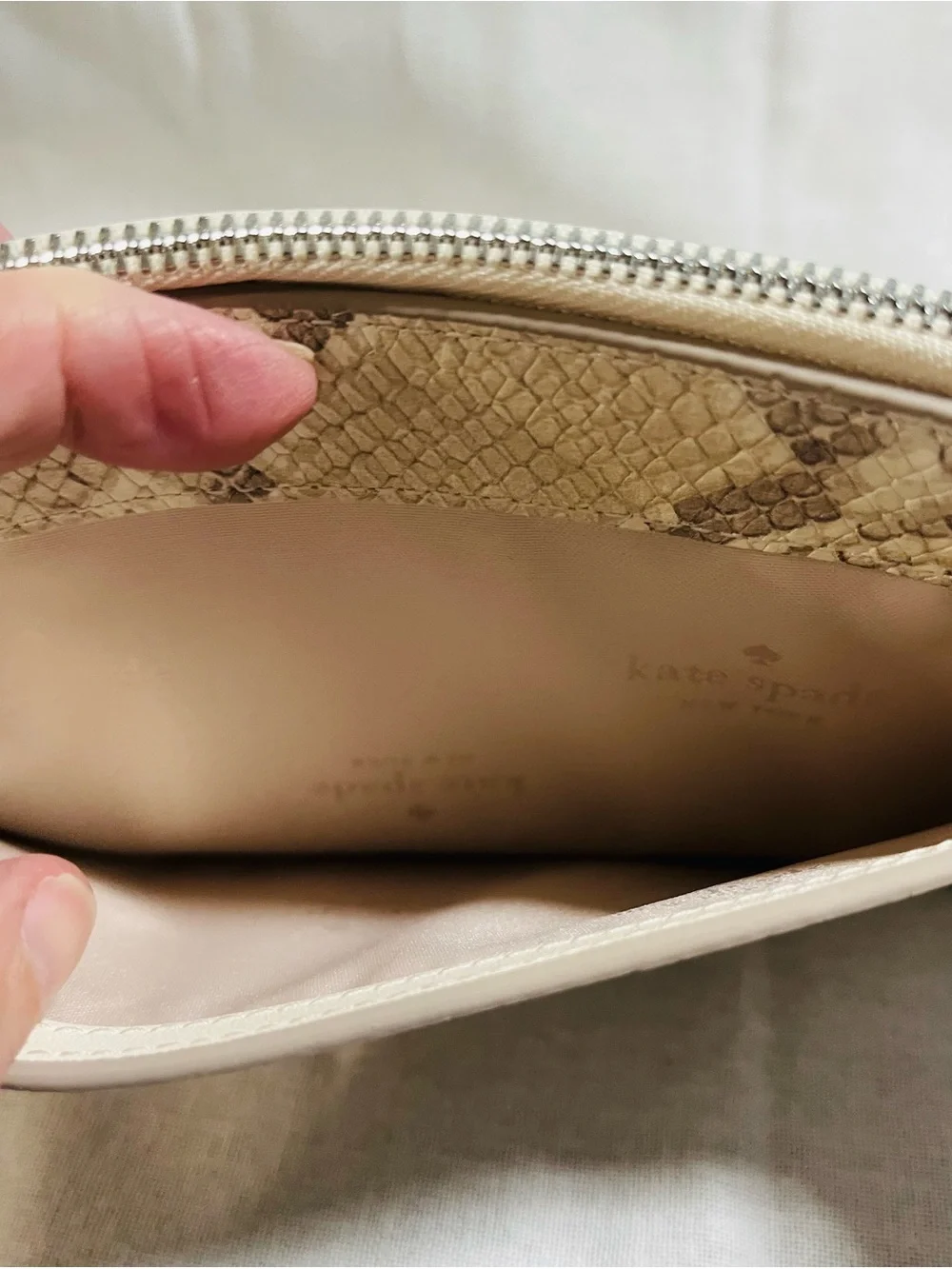 kate spade Cream and Tan Lucy Snake-Print Wristlet